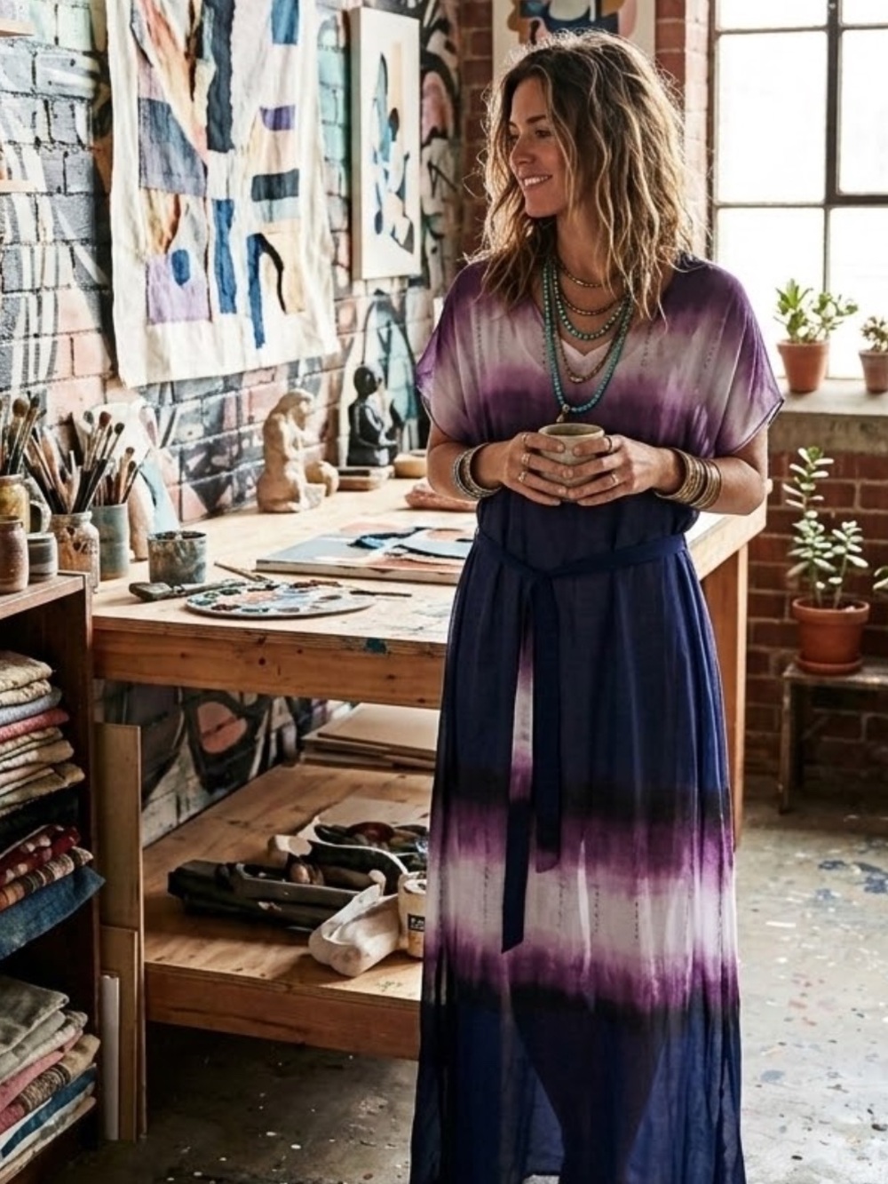 Reitmans maxi dress, batik print chiffon fabric.